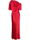 Amsale Satin One-shoulder Gown In Lipstick Red