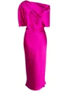 Amsale Off-shoulder Draped Midi Dress In Purple