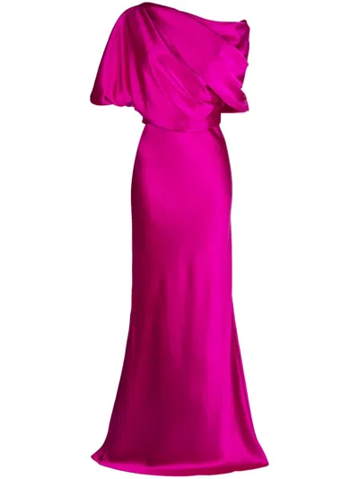 Amsale Off-shoulder Satin Draped-detail Gown In Pink