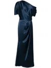 Amsale Off-shoulder Satin Gown In Green