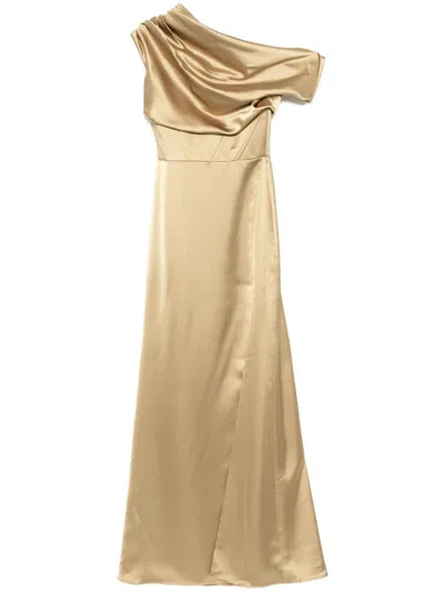 Amsale Off-the-shoulder Corset Dress In Gold