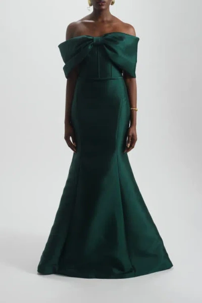 Amsale Off-the-shoulder Bow Gown In Green
