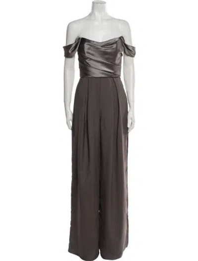 Pre-owned Amsale Off-the-shoulder Jumpsuit In Gray