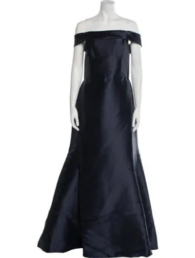 Pre-owned Amsale Off-the-shoulder Long Dress In Blue