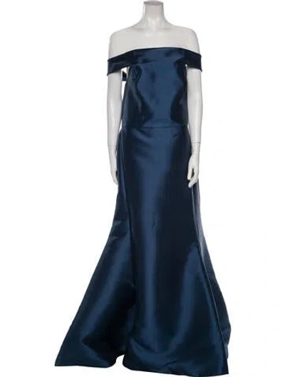 Pre-owned Amsale Off-the-shoulder Long Dress In Blue