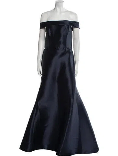 Pre-owned Amsale Off-the-shoulder Long Dress In Blue