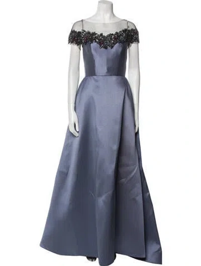 Pre-owned Amsale Off-the-shoulder Long Dress In Blue
