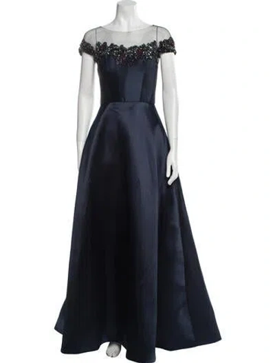 Pre-owned Amsale Off-the-shoulder Long Dress In Blue