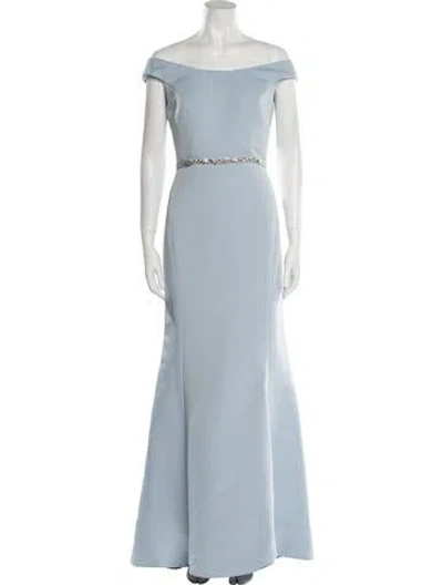 Pre-owned Amsale Off-the-shoulder Long Dress In Blue