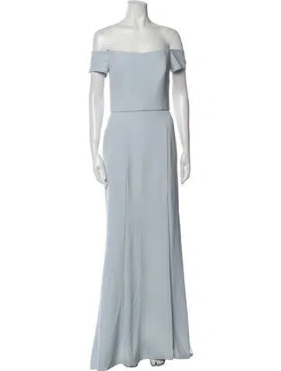 Pre-owned Amsale Off-the-shoulder Long Dress In Blue