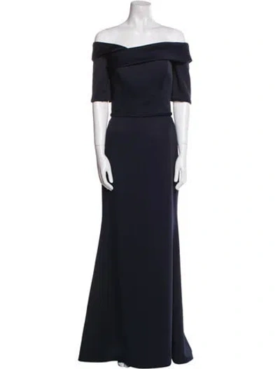 Pre-owned Amsale Off-the-shoulder Long Dress In Blue