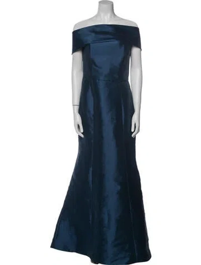 Pre-owned Amsale Off-the-shoulder Long Dress In Blue