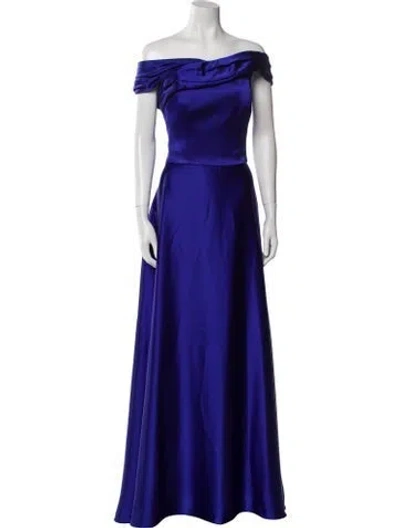 Pre-owned Amsale Off-the-shoulder Long Dress In Blue