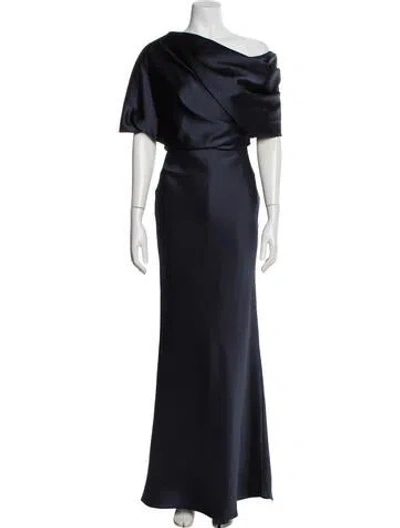 Pre-owned Amsale Off-the-shoulder Long Dress In Blue