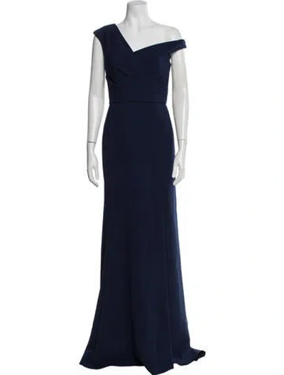 Pre-owned Amsale Off-the-shoulder Long Dress In Blue