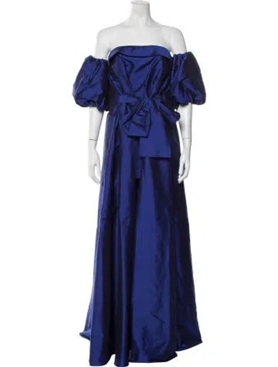 Pre-owned Amsale Off-the-shoulder Long Dress In Blue