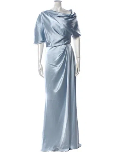 Pre-owned Amsale Off-the-shoulder Long Dress In Blue