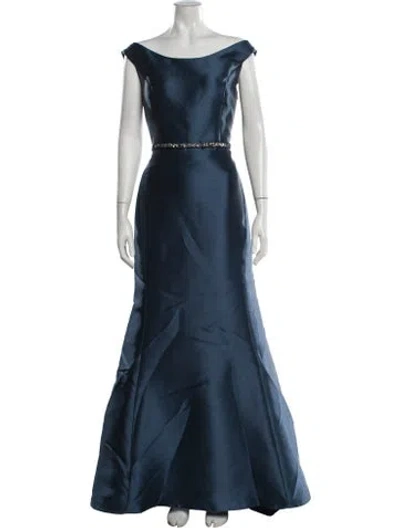 Pre-owned Amsale Off-the-shoulder Long Dress In Blue