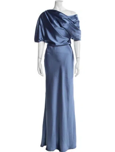 Pre-owned Amsale Off-the-shoulder Long Dress In Blue