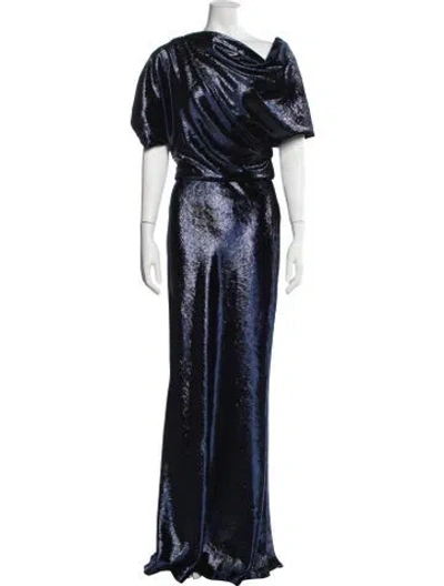 Pre-owned Amsale Off-the-shoulder Long Dress In Blue