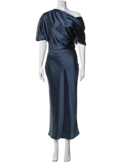 Pre-owned Amsale Off-the-shoulder Long Dress In Blue