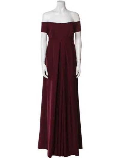 Pre-owned Amsale Off-the-shoulder Long Dress In Burgundy