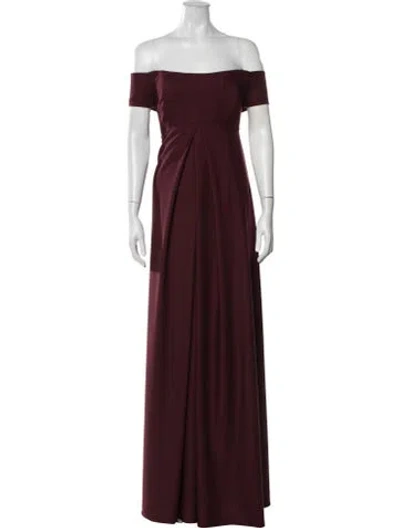 Pre-owned Amsale Off-the-shoulder Long Dress In Burgundy