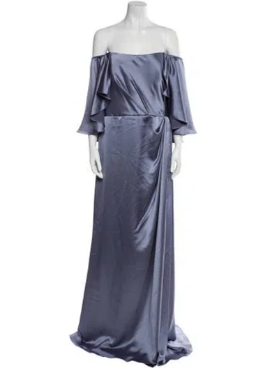 Pre-owned Amsale Off-the-shoulder Long Dress In Gray