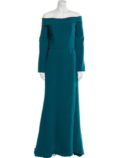 Pre-owned Amsale Off-the-shoulder Long Dress In Green