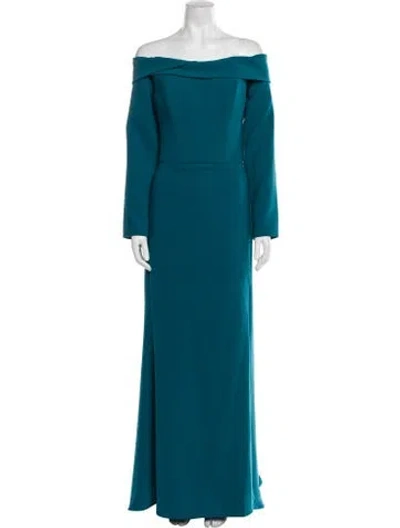 Pre-owned Amsale Off-the-shoulder Long Dress In Green
