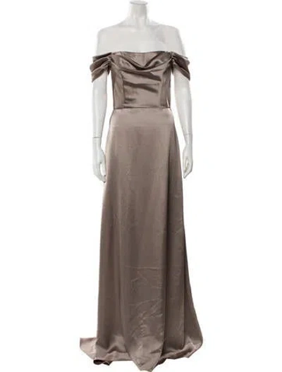 Pre-owned Amsale Off-the-shoulder Long Dress In Green