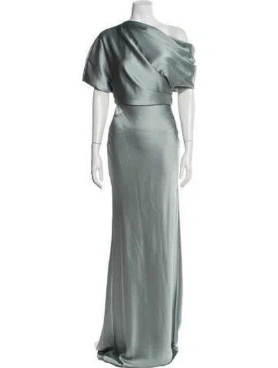Pre-owned Amsale Off-the-shoulder Long Dress In Green