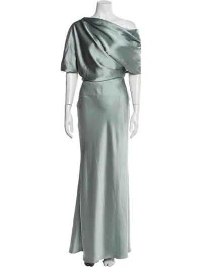 Pre-owned Amsale Off-the-shoulder Long Dress In Green