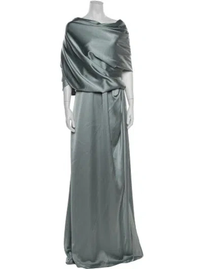 Pre-owned Amsale Off-the-shoulder Long Dress In Green