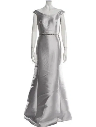 Pre-owned Amsale Off-the-shoulder Long Dress In Grey