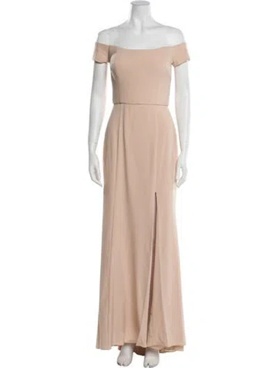 Pre-owned Amsale Off-the-shoulder Long Dress In Neutral