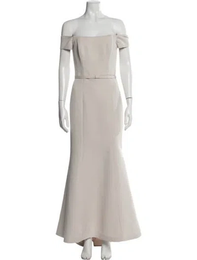 Pre-owned Amsale Off-the-shoulder Long Dress In Neutral