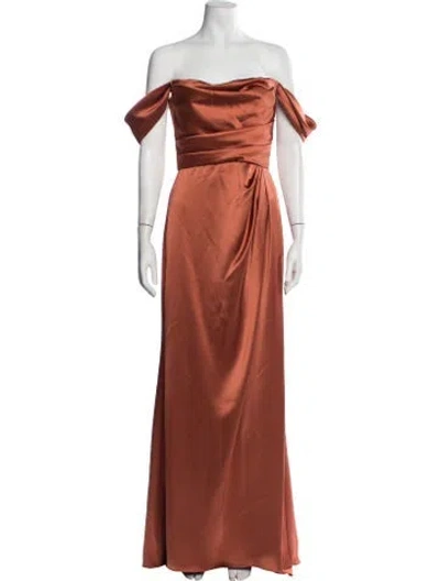 Pre-owned Amsale Off-the-shoulder Long Dress In Orange