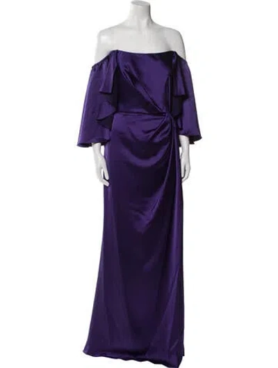 Pre-owned Amsale Off-the-shoulder Long Dress In Purple