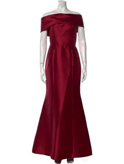 Pre-owned Amsale Off-the-shoulder Long Dress In Red