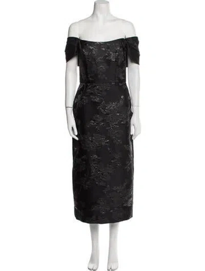 Pre-owned Amsale Off-the-shoulder Midi Length Dress In Black