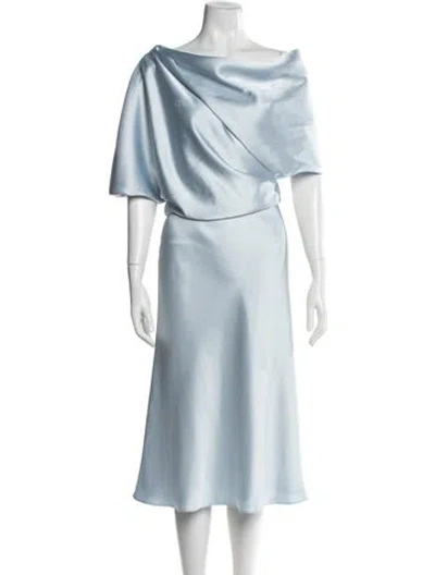 Pre-owned Amsale Off-the-shoulder Midi Length Dress In Blue