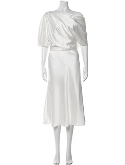 Pre-owned Amsale Off-the-shoulder Midi Length Dress W/ Tags In White