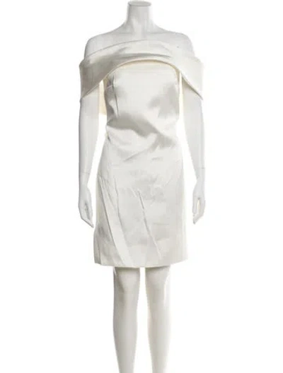Pre-owned Amsale Off-the-shoulder Mini Dress In Neutral