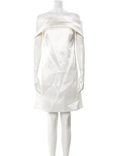 Pre-owned Amsale Off-the-shoulder Mini Dress In Neutral