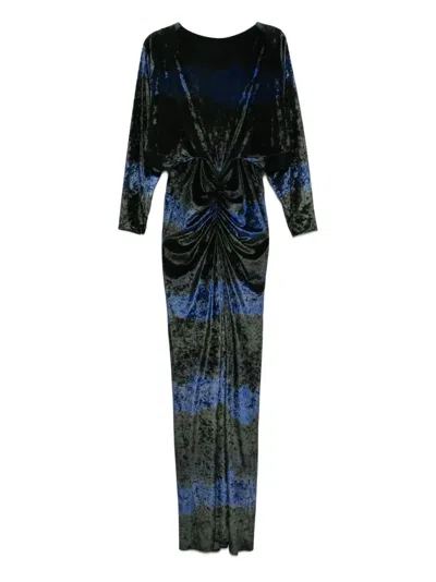 Amsale Ombre -lvet Long-sleeves Gown In Black