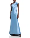 Amsale One Shoulder Bow Gown In Smokey Blue