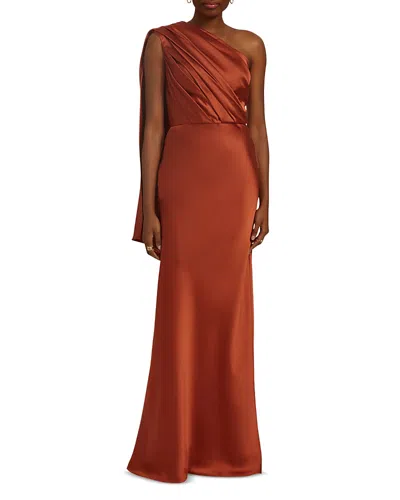 Amsale One Shoulder Drape Gown In Orange