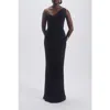 Amsale One Shoulder Draped Gown In Black