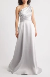 Amsale One-shoulder Mikado Gown In Platinum